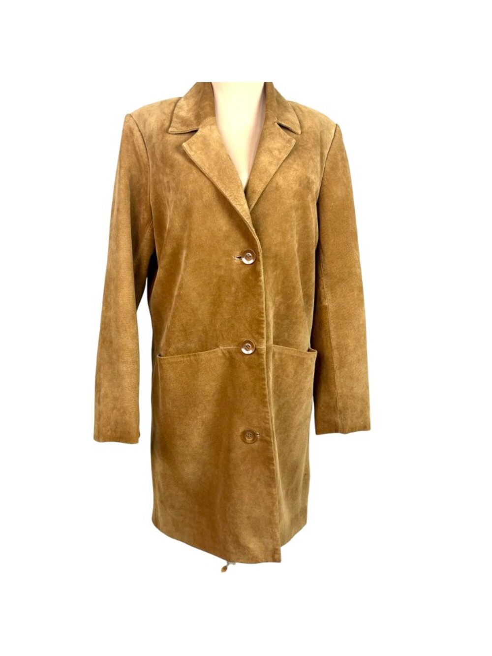 Bernardo Camel Suede Barn Chore Coat S Oversize Washable Distressed Boho Chic - Picture 2 of 15